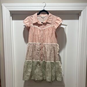 Entro Pink and Cream Tiered Sundress with Peter Pan Collar